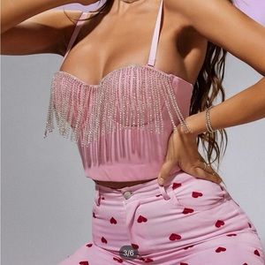 Rhinestone Fringe Corset Top